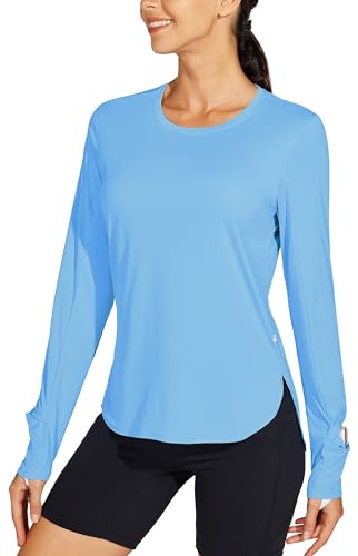 WILLIT Maglietta sportiva da donna, UPF 50, a maniche lunghe, da trekking, leggera, ad asciugatura rapida, protezione UV per attività all'aperto, yoga, rashguard, Blu scuro, XS