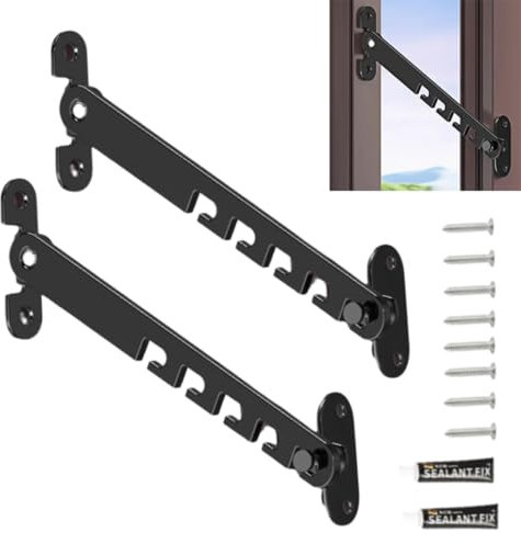 2 Pezzi Limitatore Apertura Finestra in Alluminio, Braccio Regolabile, a Vasistas, Ferma Finestre, Antivento, Installazione Senza Foratura, con Viti e Colla Inclusi, Nero, 16,5 cm (Nero)