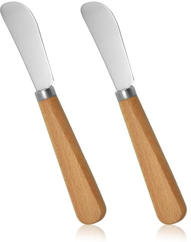 2Pcs Butter Knives Durable Stainless Steel Blade with Non-Slip Wood Handle Multi-Function Butter Spreader Easy Spread and Rust Resistant for Cutting and Smooth Spreading Butter Cheese Cream 7Inches