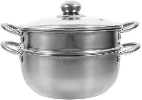 SECFOU Olla De Vapor De Acero Inoxidable Doble Baño María Plateado Para Cocinar Al Vapor Para Cena Familiar