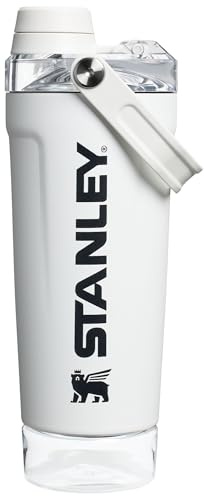 STANLEY Vitalize Shaker Bottle 20 oz | Leakproof Insulated Stainless Steel Shaker Cup | Base Storage and Twist On Fast Flow Lid | Protein Shakes and Pre Workout Powder | BPA-Free | Chalk