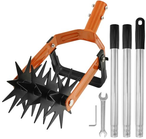 2 in 1 Gartenfräse Manuell Verstellbare Gartengrubber mit Stiel 146cm Sternkopf Rotationsgrubber Kreiselgrubber Garten zum Bodenmischung oder Nachsäen von Gras Rotary Cultivator