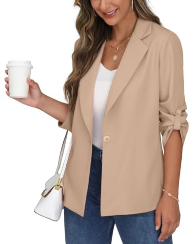 PrinStory Blazer dam kontor långblazer, justerbara ärmar, kavaj, kavaj, sportig, elegant jack, Aprikos, 38