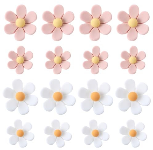 ElevateTech 16 Pcs Cute Flower Fridge Magnets Mini Colorful Decorative Magnets Photo Wall Fixing Suitable for School Office Locker Kitchen Cabinet Whiteboard (Pink White)