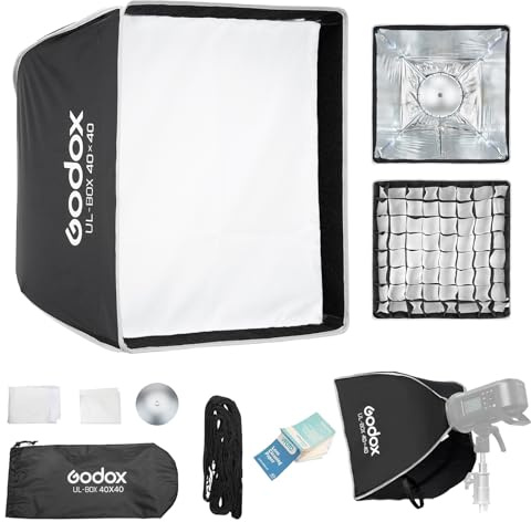 Godox UL-BOX-40 Quadrato Rettangolare Softbox, 40x40cm Soft Box Sgancio Rapido con Griglia, Pieghevole Softbox con Bowens Mount per Studio Video Light SL60W SL100D SL100Bi MS200-V MS300-V DP400III-V