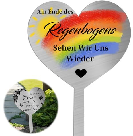 Decorazione per tomba in acciaio inox, a forma di cuore, resistente alle intemperie, con alla fine dell'arcobaleno ci vediamo di nuovo, resistente al gelo, decorazione funebre in metallo e acciaio