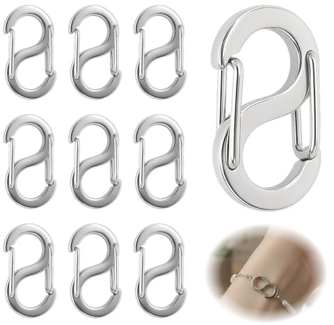 10PCS Mini Moschettoni in Acciaio Inossidabile, Chiusura/Connettore per Collane e Bracciali, Accorciatore Gioielli, Adatto per Borse, Portachiavi, Accessori Fai da Te, Colore Argento