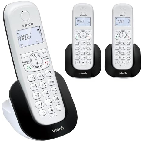VTech Téléphone sans Fil DECT à 3 combinés, répondeur, Blocage d'appel, Identification de l'appelant/Appel en Attente, Haut-Parleur Mains Libres, écran et Clavier rétroéclairés | CS1502