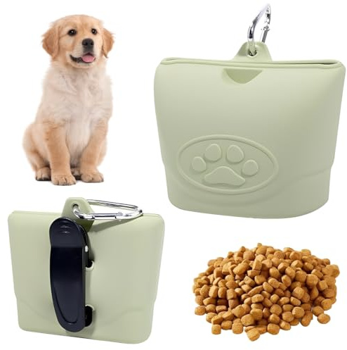 Pochette Friandise Chien, Sac Friandise pour Chien en Silicone, Accessoires Sac D'entraînement Doggie Treat Sac Pochette, Sacs de Nourriture Portables pour Promenades Chien avec Clicker et Ceinture