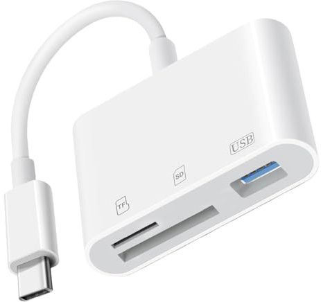 3-i-1 SD-kortläsare med USB-C,extern TF/Micro SD-kortläsare med USB 3.0-port,SD-kortläsare för digitalkameror med typ C,USB-C OTG-adapter för iPhone 17/16/15-serien, iPad Pro/Air/Mini, MacBook