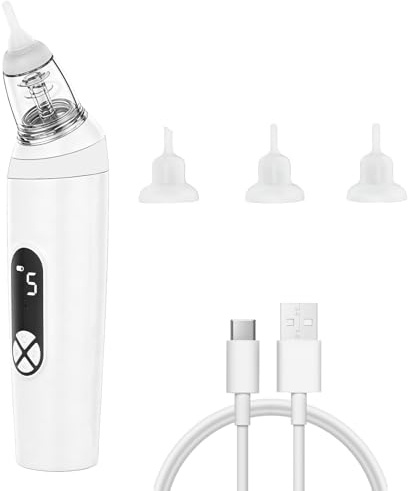 Nasal Aspirator for Baby Electric Snot Sucker with 3 Silicone Tips Adjustable 3 Suction Levels Rechargeable Anti-Backflow Nose Cleaner for Newborns Toddlers, Daily Care, Easy Clean Travel Portable