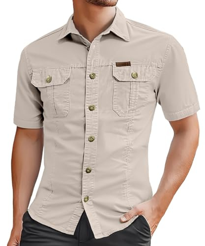 Générique Homme Chemise en Jean à Manches Courtes avec Boutons-Pression, Coupe Ajustée