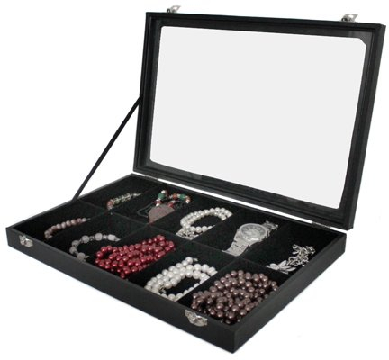 Schmuckkasten Schmucklade Schaukasten Schmuckdisplay Glasdeckel 10 Fächern schwarz