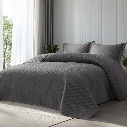 Bedsure Quilts Queen Size - Grey Bedspreads Queen Size with Basket Weave Pattern, Soft Quilt Bedding Set, Lightweight Comforter Set Coverlet for All Seasons with 2 Pillow Shams (90 x 96)