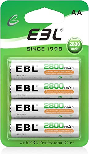 EBL Piles Rechargeables AA 2800mAh 1.2V Ni-Mh, R6/ AA Batteries Nouvel Emballage, Lot de 4 Unités