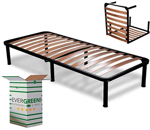 Evergreenweb - Rete Letto Singolo 80x190 a Doghe in Legno, Ortopedica con 6 Piedi Smontabili, Struttura portante in Ferro, Pieghevole Base da Incasso per tutti tipi di Letti e Materassi, Modello APPLE