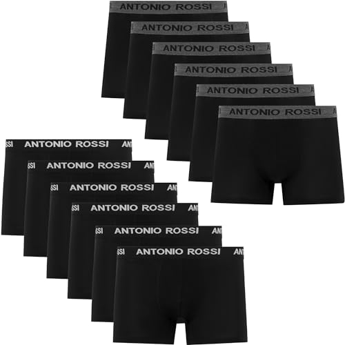 ANTONIO ROSSI Herren (12er-pack) Herren-boxer-hipster Fitted Boxer Hipsters, Schwarz, L EU