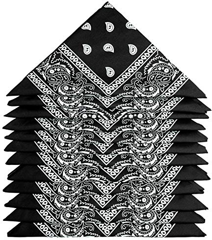 ZWOOS Bandanas für Herren und Damen, 12er-Pack Paisley Kopftuch, Neuheit Cowboy Halstücher für Modekoordinate (Schwarz)
