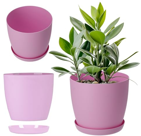 KADAX Blumentopf mit Untersetzer Ø 30cm, Rosa, dekorativer Übertopf für Wohnzimmer, Bad, Balkon & mehr – bringt Farbe und Frische in den Raum