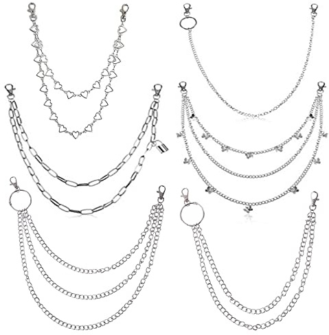 UQTUKO 6 Pcs Chaînes de Jeans et Pantalon - Set Punk Femme et Homme - Mode Hip Hop pour Porte-Monnaie, Sac, Ceinture et Bijoux