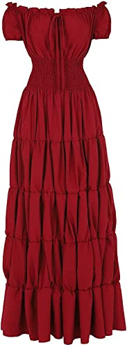 Aibaowedding Robe de Costume Renaissance pour Femme, Chemise Médiévale, Robe de Paysanne Irlandaise Boho, Robe Longue, rouge bordeaux, XL