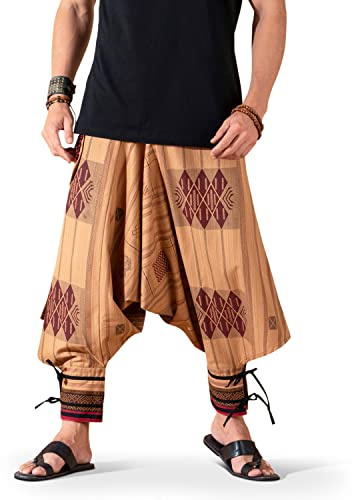 Festival Clothes Tribal Hippie Elephant Pajama Parachute Pants Boho Summer Clothes Yoga Harem Pants for Men, Beige, One Size