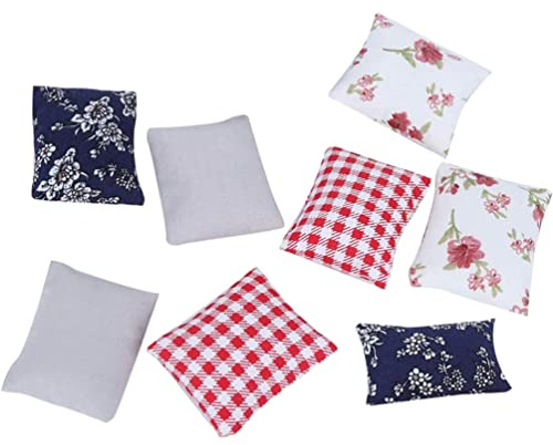 NUOBESTY Lot de 8 coussins miniatures pour maison de poupée - Accessoires décoratifs - Modèles de jouets - Mini décorations de maison pour maison de poupée - Canapé - Lit - Accessoires