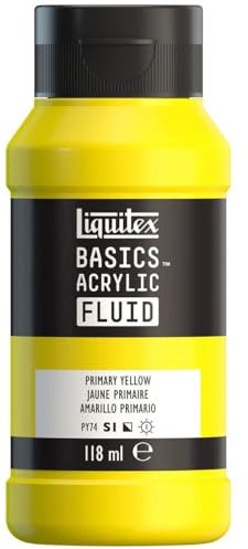 Liquitex 8870381 Basics Fluid Acrylfarbe mit fließender Konsiszenz, schnell trocknend, lichtecht, wasserfest, auf Wasserbasis, 118ml Flasche - Primärgelb