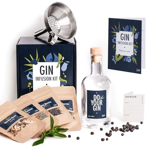 Gin Infusion Kit by Craftly | Natural Herbs for Homemade Cocktails | Cocktail Making Kit | Bartender Gift Basket | Birthday Gifts for Him & Her | Gifts for Men & Women | Spices & Bottle