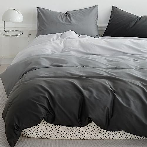 Lanqinglv Bettwäsche 135x200cm Dunkelgrau Grau Farbverlauf Wende Bettwäsche Set aus Mikrofaser,Weiche Bettbezug und 1 Kissenbezug mit Reißverschluss