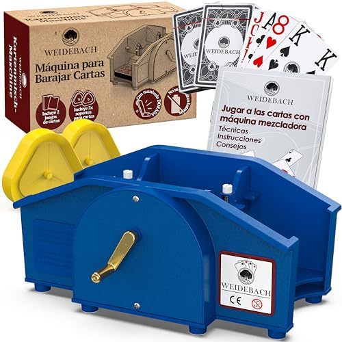 Weidebach Mezclador de Cartas Azul Con Manivela Dorada Para Juegos Estándar - Incluye 2 Barajas y Manivela de Repuesto