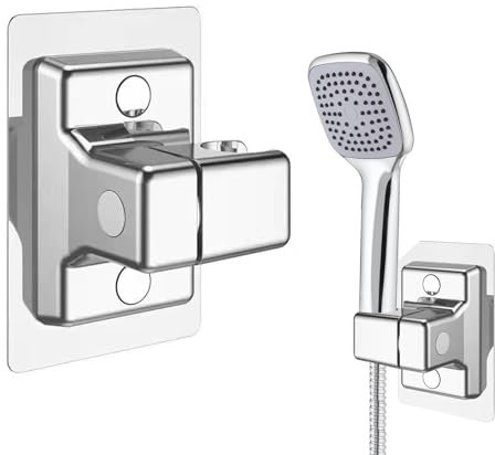 1Pcs No Punching Shower Head Holder 360°Adjustable Suction Shower Head Holder, Strong Paste Shower Head Holder Replacement for Bathroom with Adhesive Stick