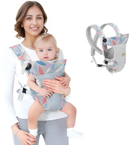 Marsupio Neonati Ergonomico Porta Bambino da 0-36 Mesi Zaino Porta Bebe Traspirante Portabebè per Neonati a Bambini (Foglie)