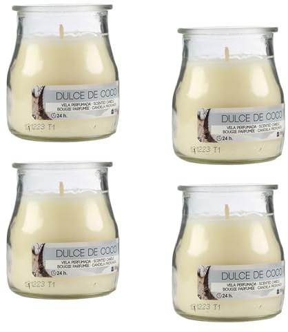Set med 4 doftljus i glas kokosnöt 7 x 6 cm, doftljus 24 timmars förbränning