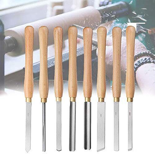 Lot de 8 burins de tournage du bois HSS avec poignées en bois dur, lames en acier rapide pour tournage du bois