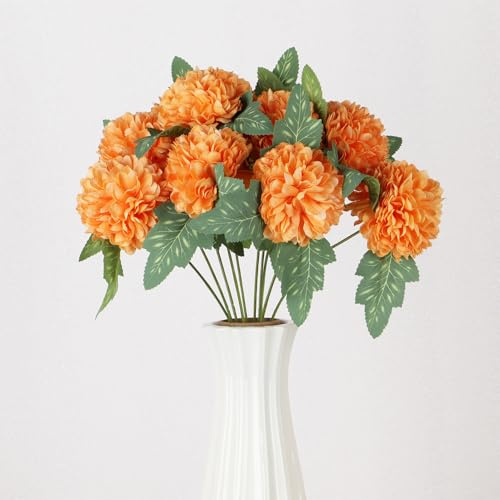 LGEGE 10 bolas artificiales de crisantemo - Flores de hortensia naranjas falsas para decoración otoñal del hogar, ramos de boda, arreglos, centros de mesa (29 cm de largo) (sin jarrón)