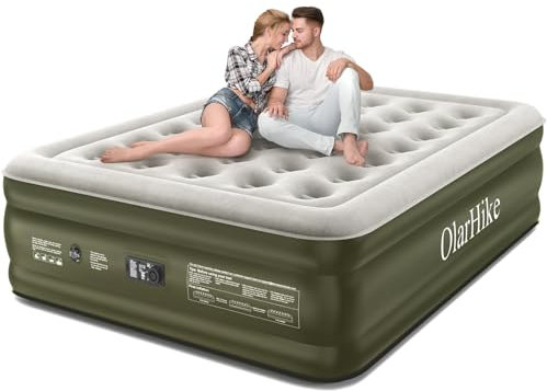 OlarHike Inflatable Air Mattress, Air Bed with Built-in Electric Pump, King Size Blow Up Self-Inflating Guest Airbed with Flocked Surface for Camping or Home Use, 203cm L x 152cm W x 46cm H