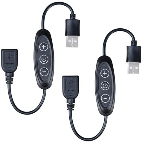 GOMING 5V USB Dimmer Schalter Weiblich zu Männlich 10 Helligkeitsstufen für Monochromer USB LED Streifen(2 Stück)