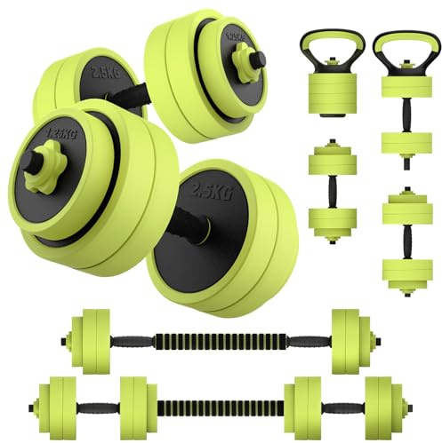 PASYOU Juego de mancuernas ajustables de 20 kg, juego de mancuernas 5 en 1, flexiones y pesas rusas, juego con tubo de conexión, mancuernas y mancuernas para fitness en casa, color verde