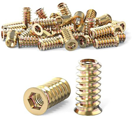 Wavanta 20Pcs Threaded Inserts Nuts, M8 x 25mm Threaded Inserts for Wood, Hex Socket Drive Screw Insert for Wood Furniture, Cabinet