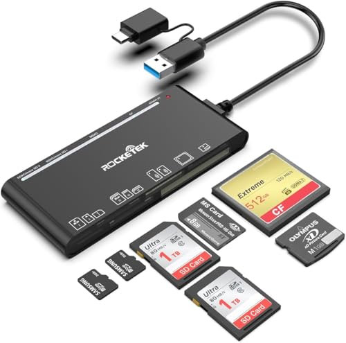 USB C Light-ning USB3.0 Multi Kartenleser,7 in 3 Speicherkartenleser Adapter Hub SD Card Reader für SD SDXC SDHC CF CFI TF Micro SD Micro SDXC Micro SDHC MS MMC UHS-I Karten, Windows/Mac/Android/Linux