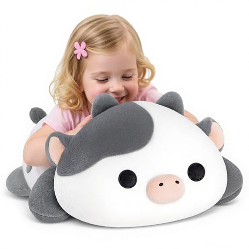 Mewaii Cute Cow Plush Pillow, Kawaii Plushies White Cow Stuffed Toys, Squishy Plushies, Cuddle Plush Pillow for Boys & Girls (20 Inch)