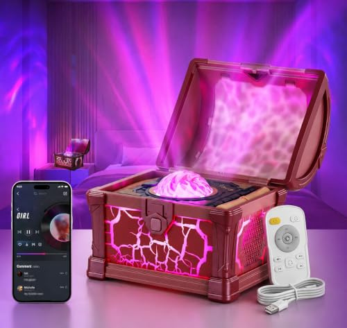 Aurora Treasure Projector – Magiska polära tak- och vägglampor | 8 färger och ljusstyrkenivåer | Bluetooth-högtalare och vitt brus | 45/90 min timer | USB-drift (inkl