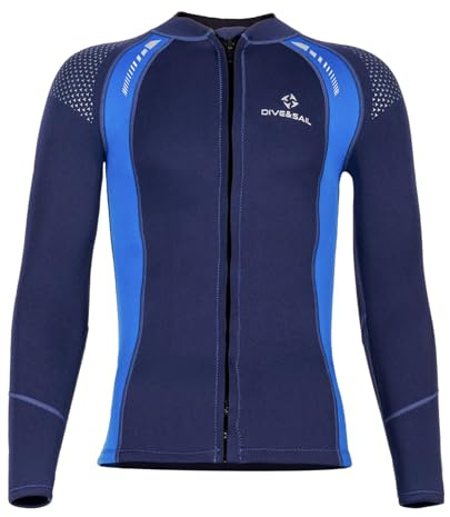 Sinleey Wetsuit Top Homme 3MM Haut de Combinaison Plongée Veste Néoprène Manches Longues Sport Nautique Surf B Bleu 3XL