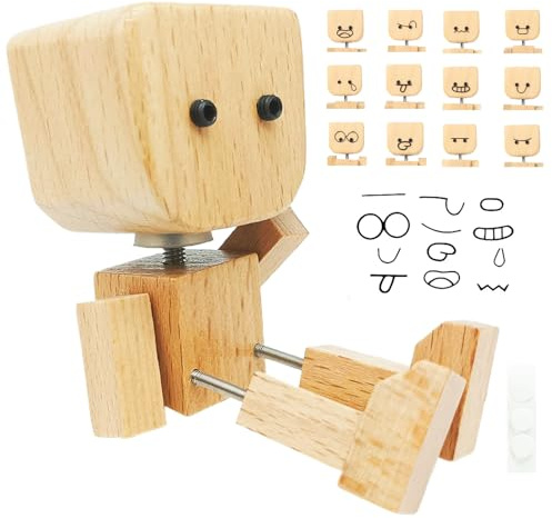 Dongcill Wackelnder Holzmann,Wackelfigur Auto Holzmann mit 12 Magnetischen,Schüttelmann aus Holz,Handmade Shaking Wooden Man Figure Dashboard Figurines Ornament,Schreibtischfigur & Geschenkidee