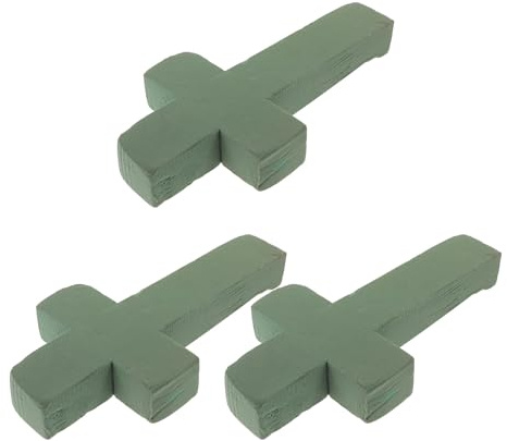 DECORNIJIA Base de Espuma Floral para Cruz de Cementerio 3 Unidades, Espuma Floral Verde para Arreglos Funerarios, Suministros de Floristería Absorbente de Agua para Ramos y