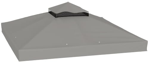 Outsunny Duk för paviljong 3 x 3 m reservduk för paviljong med 2 nivåer, skydd med vattentåligt PVC-beläggning, 370 g/㎡, UPF30+, dräneringshål, grå