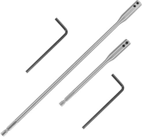 Genérico Juego de Varillas Extensoras de Brocas para Taladro con 4 Piezas Metálicas (150 Mm y 300 Mm) y Llave, Extensiones de Broca de Pala para Madera, Herramienta Manual de Carpintería,