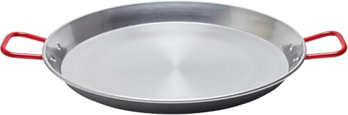 GREGORIOSTORE Padella Per Spaghetti All' Assassina Tegame in Ferro Spazzolato, Manici Rossi, per Cottura Tradizionale (40 cm)