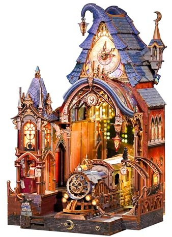 Tonecheer DIY Book Nook Kit, 3D Wooden Puzzle with LED Light, Magic Platform Miniature Bookend, Infinite Extension Scene Bookshelf Insert, Handmade Craft Decor Unique Gift for Adults(Magic Platform)